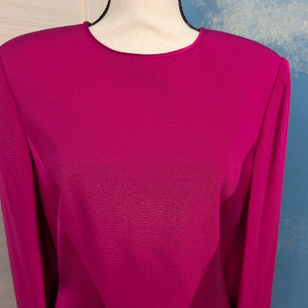 STARINGTON Vintage Pink Sheath Dress Long Sleeve Crew Neck, size 8, 100% silk - Picture 2 of 12